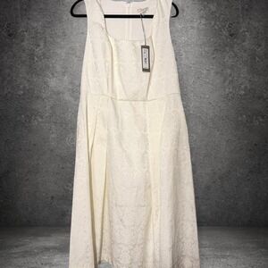 Eva Mendes Ivory Jacquard Fit & Flare Dress NWT Women's Size 14 Formal Wedding